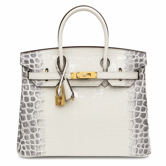Gradient Ivory Grey Scaled Embossed Structured Trapezoid Hand Tote With Warm Golden Twist Lock Hardware And Matching Detachable Shoulder Strap
